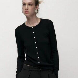ZARA Jewel Button Knit Cardigan – Black, Size XL